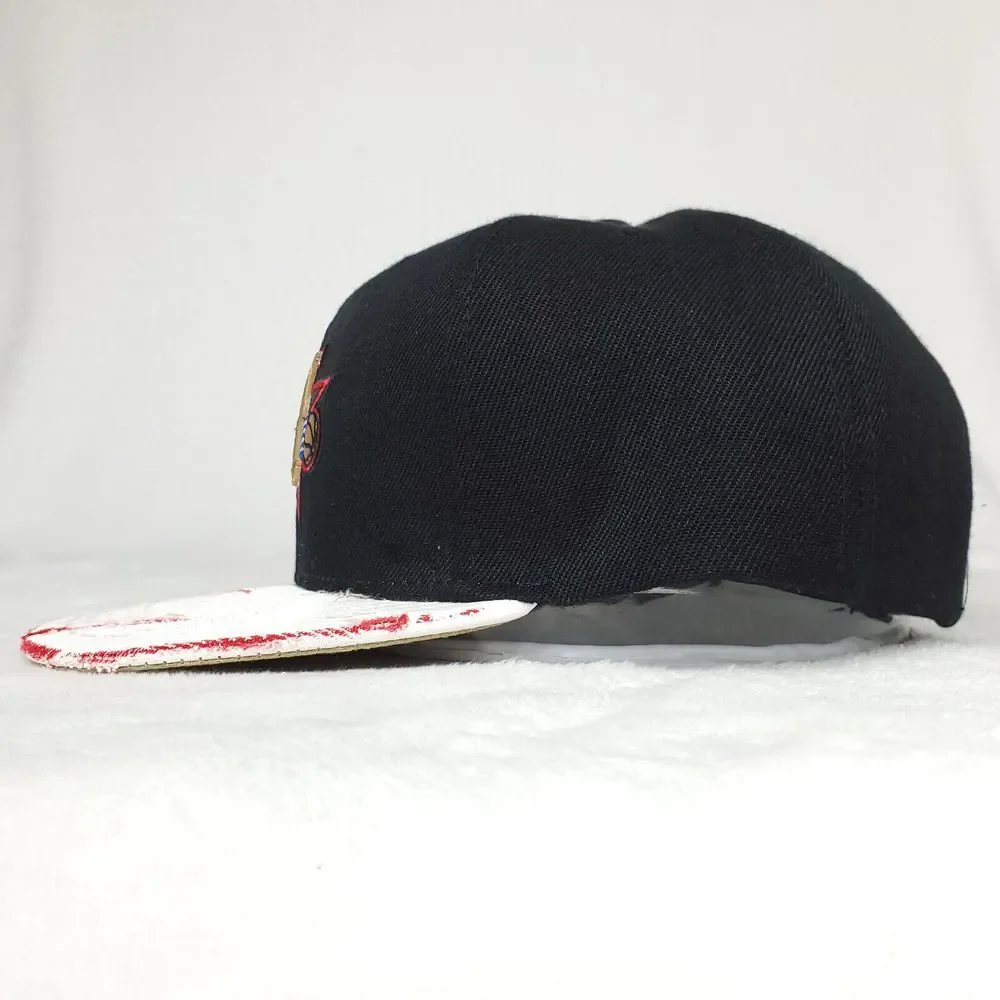 Philadelphia 76ers Mitchell & Ness NBA Snapback Hat Cap 3D Logo Grunge Black NWT